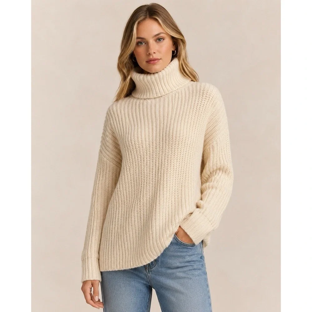 Polo Ralph Lauren Wool Cable Knit Turtleneck Sweater Cream Sz‎ M Alpaca Ivory